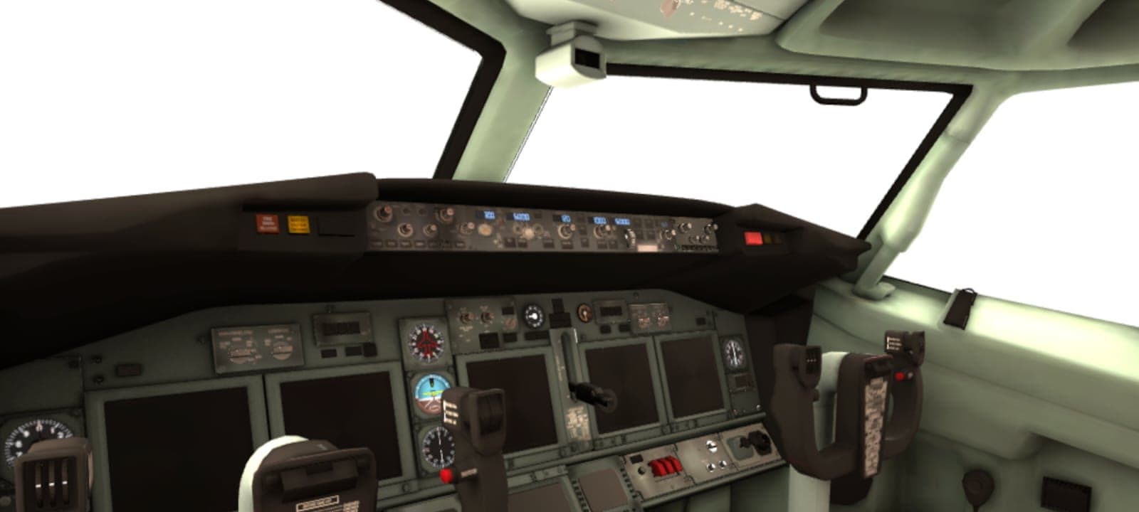 Vista completa de la cabina del Boeing 737 reproducida en realidad virtual