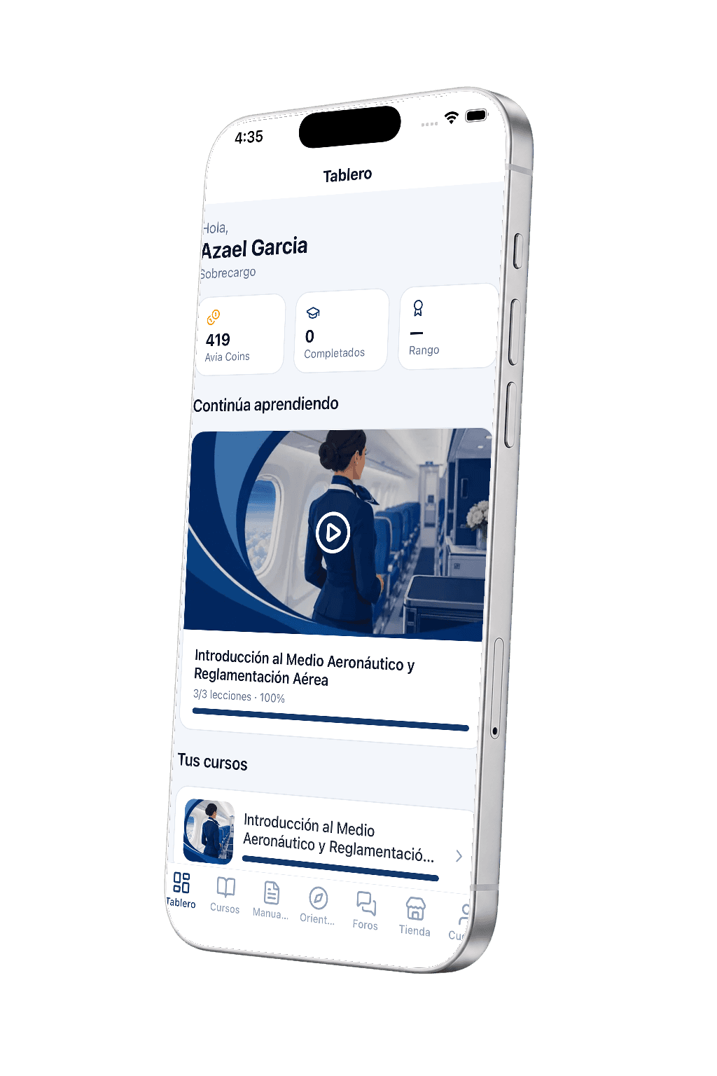 La app de AVIA Learn en un iPhone